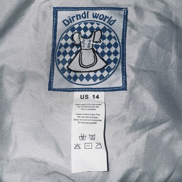 Dirndl World Sz 14 Embroidered Octoberfest Knee Dress Black Floral Corset Scandi - Picture 5 of 5